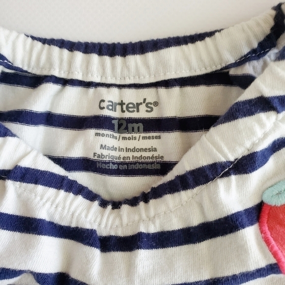 K1153 * Carter's Strawberry Appliqué Striped Top White Navy Size 12M - Picture 4 of 7